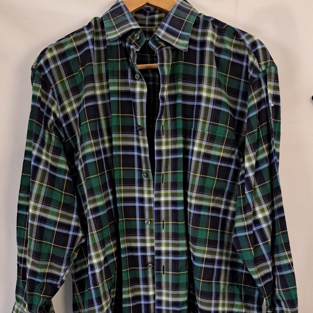 Robert Talbott Shirt Mens Large Blue Green Plaid Button Down